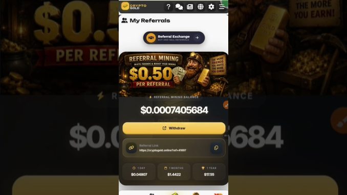 Crypto Gold Mining | $0 se $1000/Month? Full Guide 2026https://cryptogold.online?ref=41697